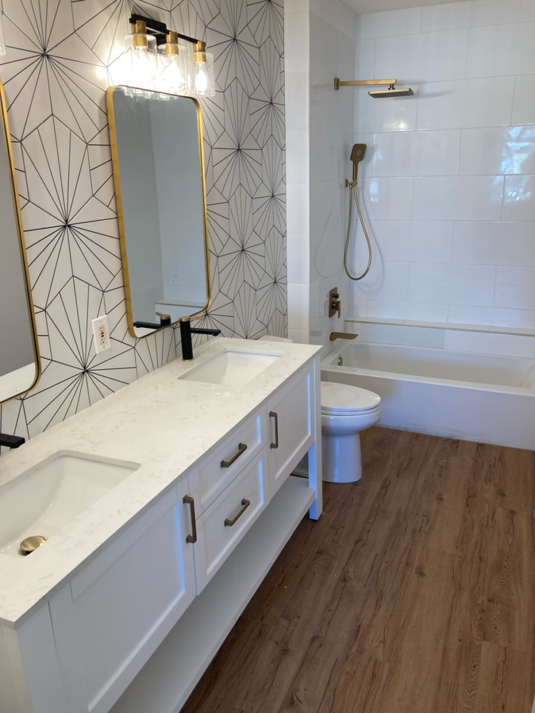 Standing Shower with White Wall Style Remodeled Bathroom | Gallery Showcase